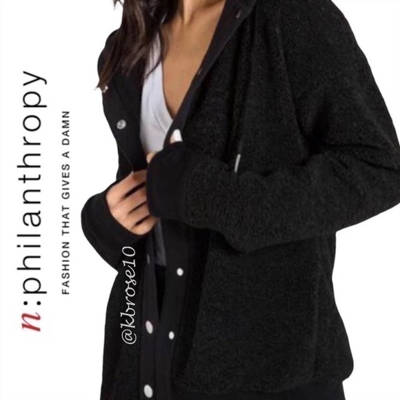 n:Philanthropy Nicole Sherpa Bomber Jacket in Black NWOT Size Small - Picture 1 of 10